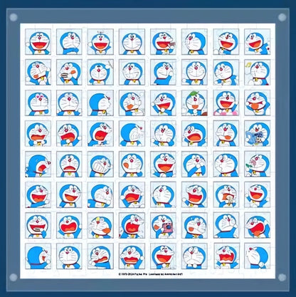 Digital render of the complete Doraemon Profile puzzle with a blue border frame, showcasing various expressions.