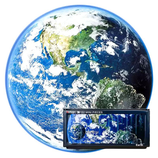 Round Earth mini puzzle with vibrant blue oceans and visible continents.