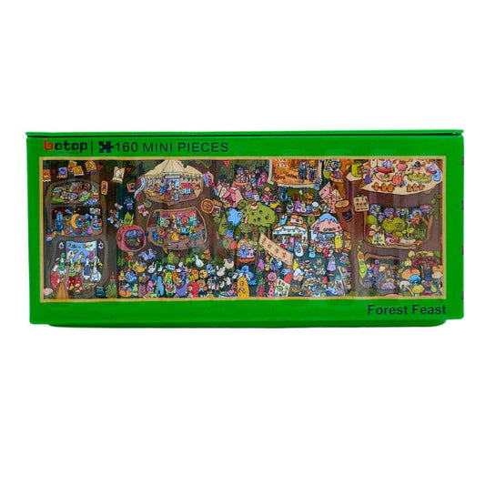 Forest Feast mini puzzle in a green Botop metal container with whimsical forest scene