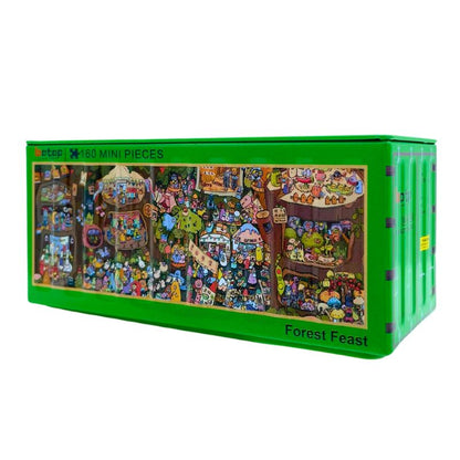 Forest Feast mini puzzle in a green Botop metal container with whimsical forest scene