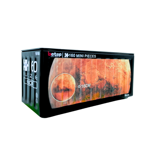 Botop mini puzzle in black metal box with detailed Mars surface design.