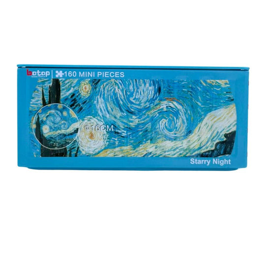 Botop mini puzzle tin showing Van Gogh’s Starry Night artwork on a blue metal container