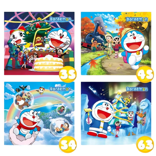 Doraemon and friends celebrating with a Christmas cake