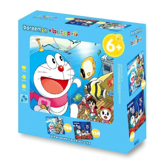Doraemon kids puzzle box with sea adventure scene and colourful fish, suitable for ages 6 and up