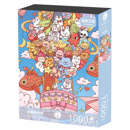 Doll Balloon puzzle box showing colourful cartoon characters in a balloon-themed illustration by Gill & Lill.