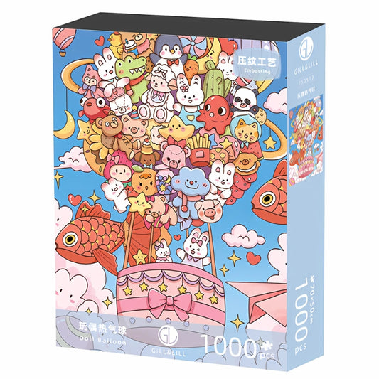 Doll Balloon puzzle box showing colourful cartoon characters in a balloon-themed illustration by Gill & Lill.