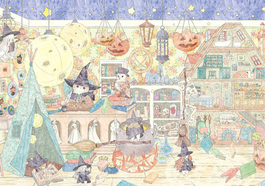 Whimsical Halloween Keytime 1000 piece puzzle artwork featuring witch’s workshop, cauldron, and magical décor.