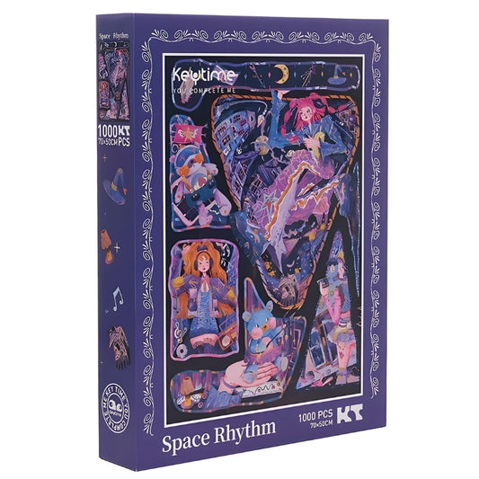 The Keytime 1000-piece puzzle box in deep purple, showing the completed Space Rhythm artwork on the front.