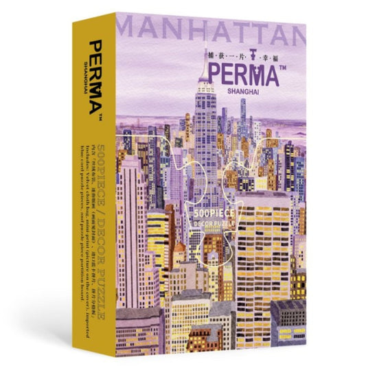 Front view of the Fantasy Manhattan PERMA 500-piece puzzle box featuring the pastel Manhattan skyline.