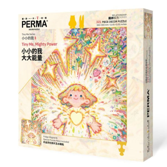 Side-angled shot of PERMA “Tiny Me, Mighty Power” puzzle box highlighting the packaging design.