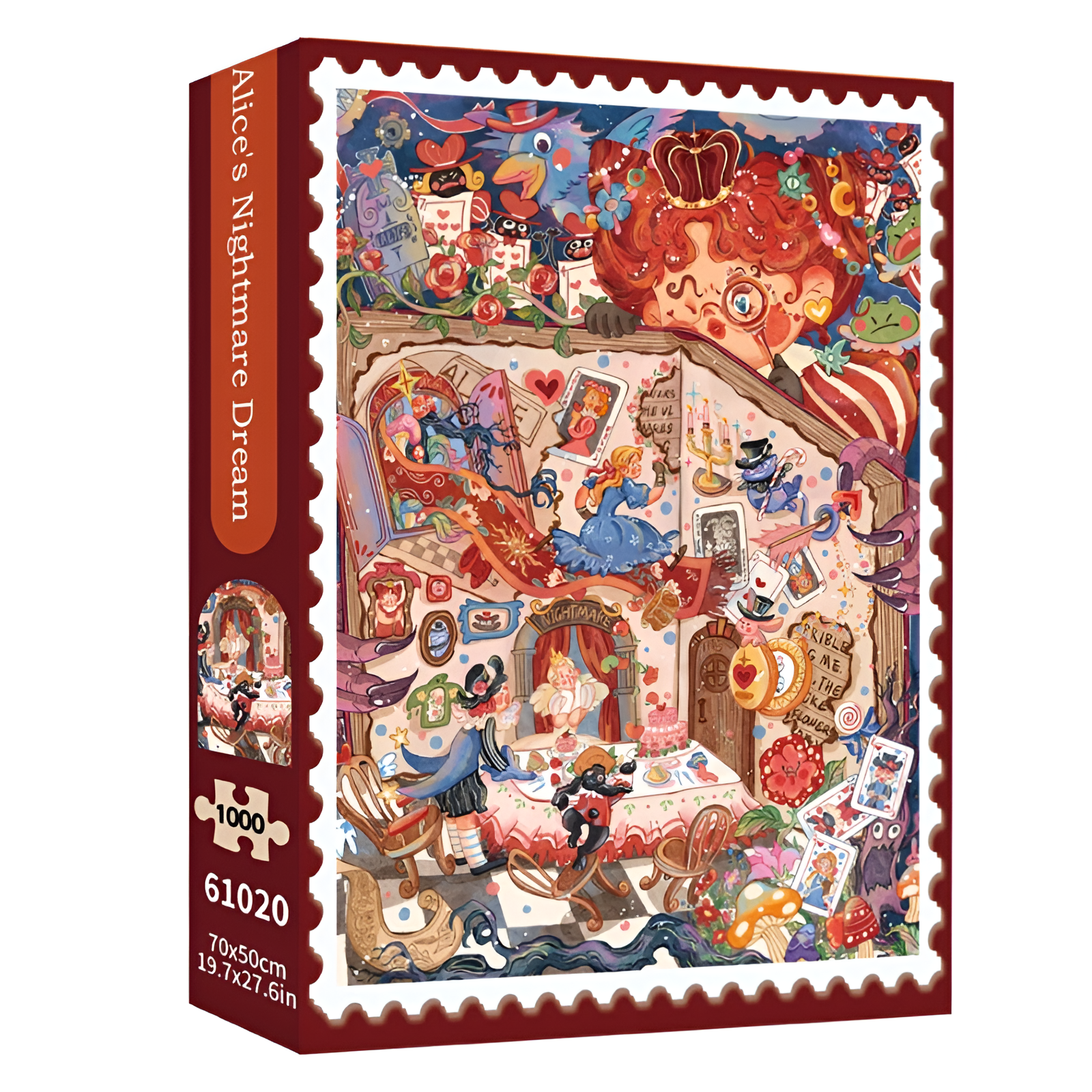 Puzzle box of Alice’s Nightmare Dream showing a vibrant and detailed illustration of whimsical characters and fantasy scenes.