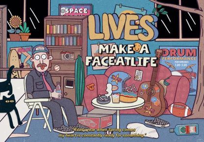 Detailed view of the puzzle image showing a lively interior scene with a man sitting, surrounded by various whimsical elements.