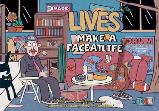 Detailed view of the puzzle image showing a lively interior scene with a man sitting, surrounded by various whimsical elements.