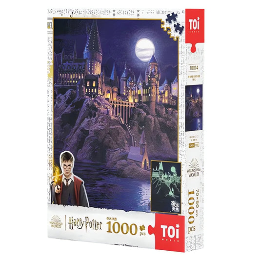 Harry Potter Hogwarts Castle 1000-piece puzzle box by TOI with the night view of Hogwarts Castle scenes.