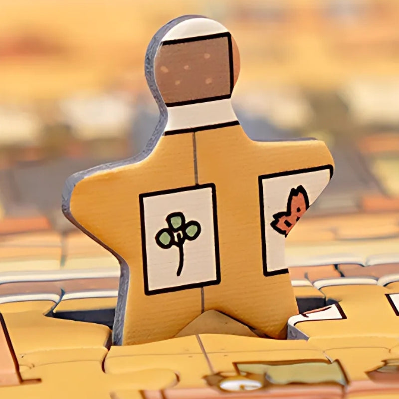 Shaped puzzle piece with a cartoon-style outfit from the “Home Sweet Chaos” puzzle.