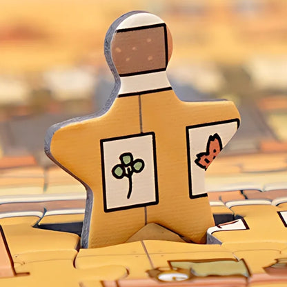 Shaped puzzle piece with a cartoon-style outfit from the “Home Sweet Chaos” puzzle.