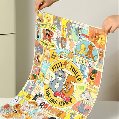 Hands holding up the completed Our Memories puzzle with vintage-style comic frames.