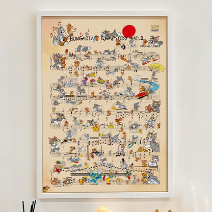 Completed Tom and Jerry Hungarian Rhapsody No. 2 puzzle framed and displayed on the wall.