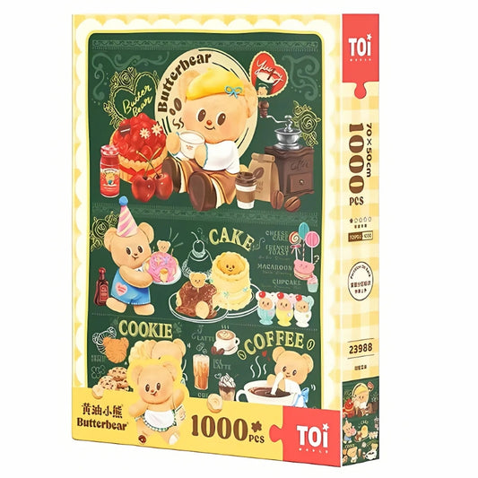 Front packaging of Butterbear – Bearista Delights 1000-piece jigsaw puzzle featuring adorable café scenes with sweets and cof