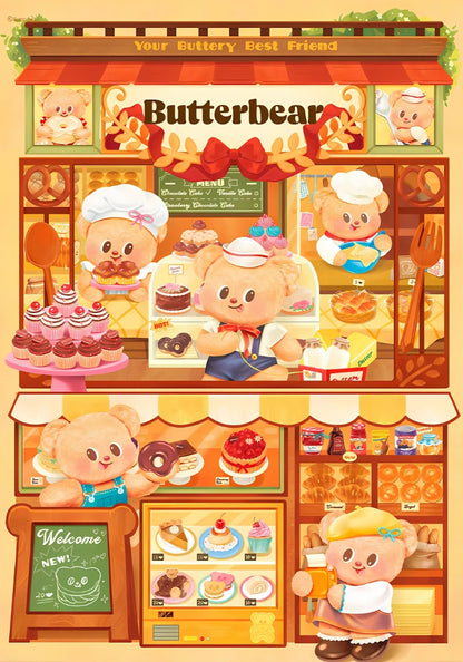Official artwork of Butterbear – Dessert Paradise showing all the charming bakery bears and their sweet goods