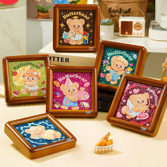 Full collection of framed Butterbear mini puzzles in different designs.