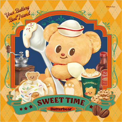 Full flat-lay artwork of the Butterbear Sweet Time puzzle, with cookies, coffee beans, and a sprinkle-topped dessert.