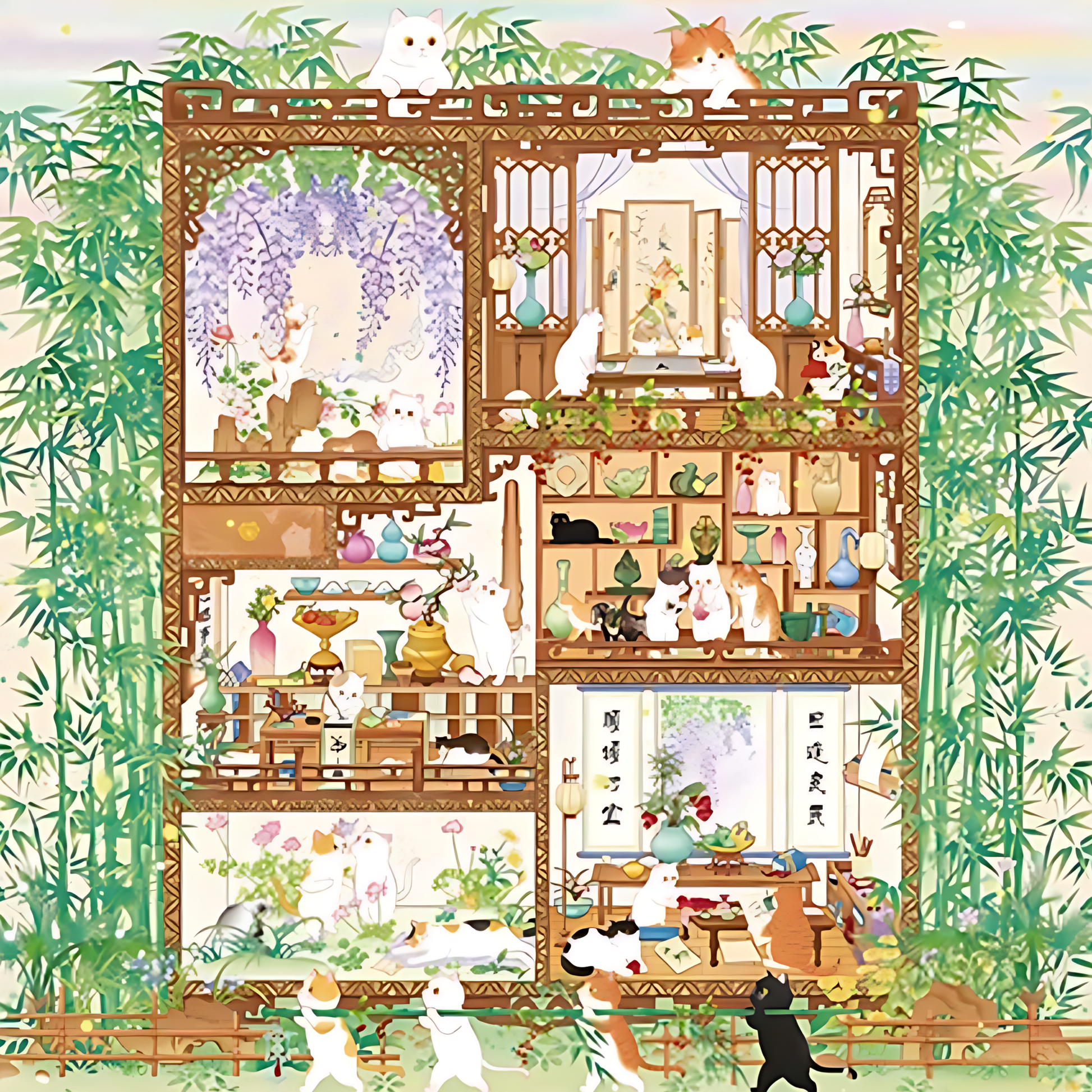 Cats Amid the Four Arts | TOI | 1024 Piece Puzzle | Jigsaw Puzzle - Mystery Matrix
