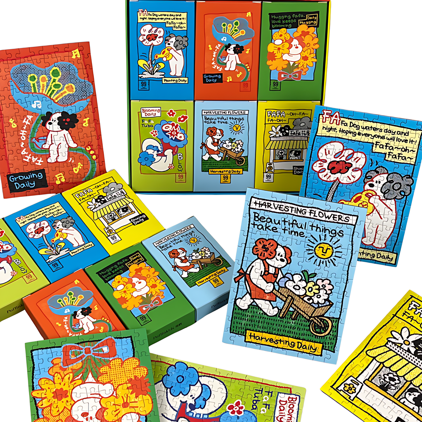 Fafadog's Blooming Daily | Puffinkids | 6 in 1 Mini Puzzle | Jigsaw Puzzle - Mystery Matrix