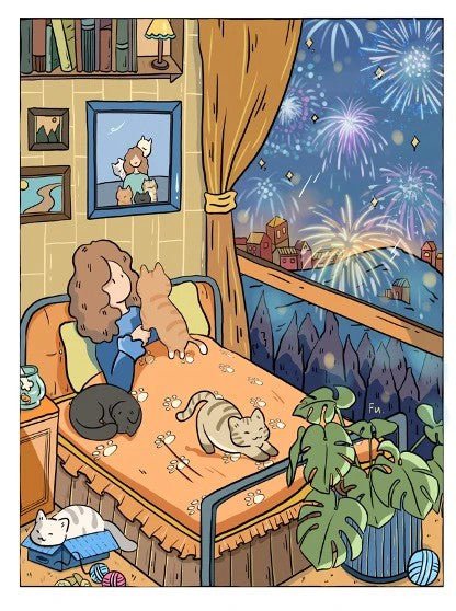 Fireworks and Stars | Seren Art | 130 Piece Mini Puzzle | Jigsaw Puzzle - Mystery Matrix