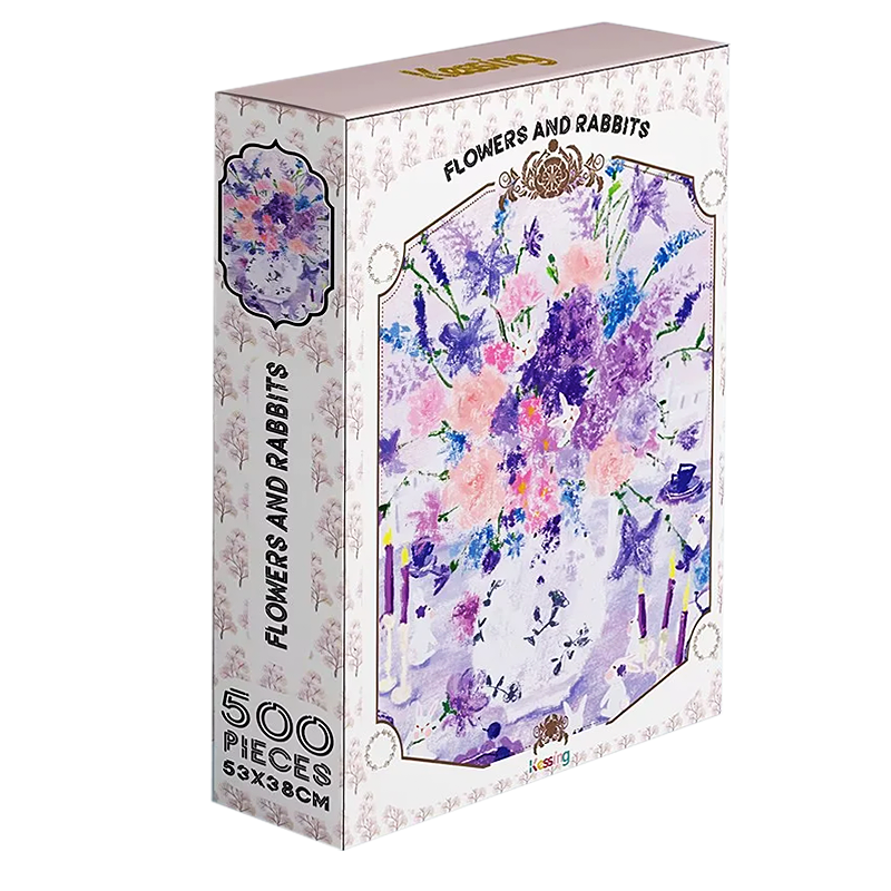 Flowers and Rabbits | Kessing | 500 Piece Puzzle | Jigsaw Puzzle - Mystery Matrix