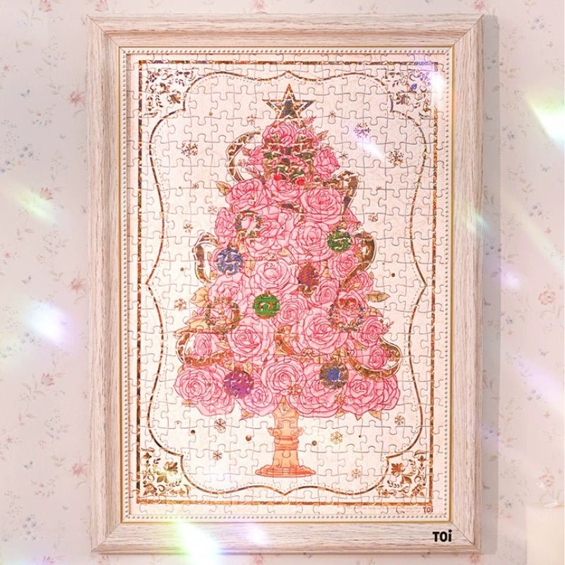 Golden Rosey Christmas Tree with Frame | TOI | 300 Piece Puzzle | Jigsaw Puzzle - Mystery Matrix