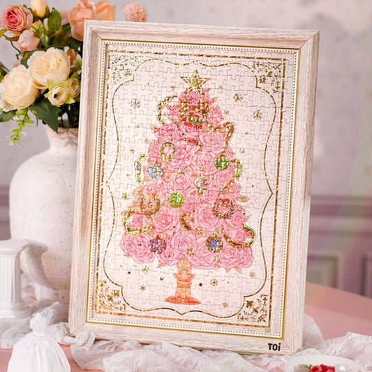 Golden Rosey Christmas Tree with Frame | TOI | 300 Piece Puzzle | Jigsaw Puzzle - Mystery Matrix