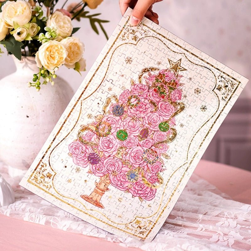 Golden Rosey Christmas Tree with Frame | TOI | 300 Piece Puzzle | Jigsaw Puzzle - Mystery Matrix