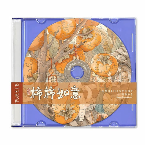 Happy Persimmon | Botop | CD - Shaped Mini Puzzle | Fruit Mini Puzzle - Mystery Matrix