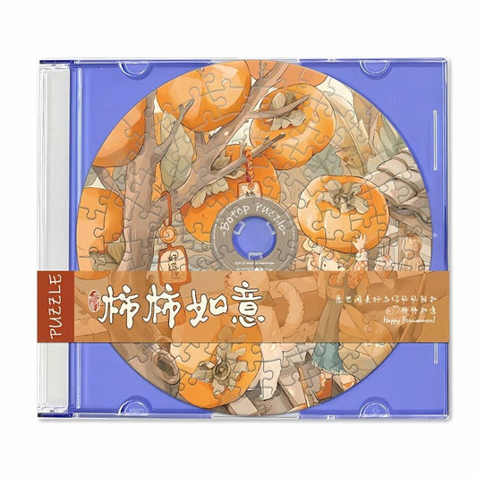 Happy Persimmon | Botop | CD - Shaped Mini Puzzle | Fruit Mini Puzzle - Mystery Matrix