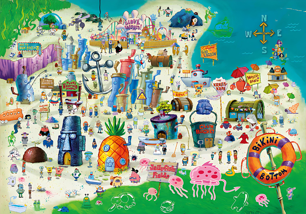 SpongeBob Series - Bikini Bottom Map | TOI | 1000 Piece Puzzle | Jigsaw Puzzle - Mystery Matrix