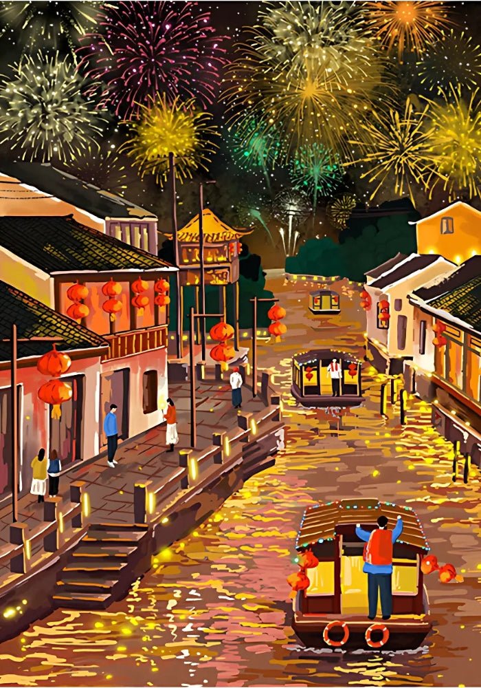 The Water Town Under Fireworks | Gill & Lill | 1000 Piece Puzzle | Jigsaw Puzzle - Mystery Matrix